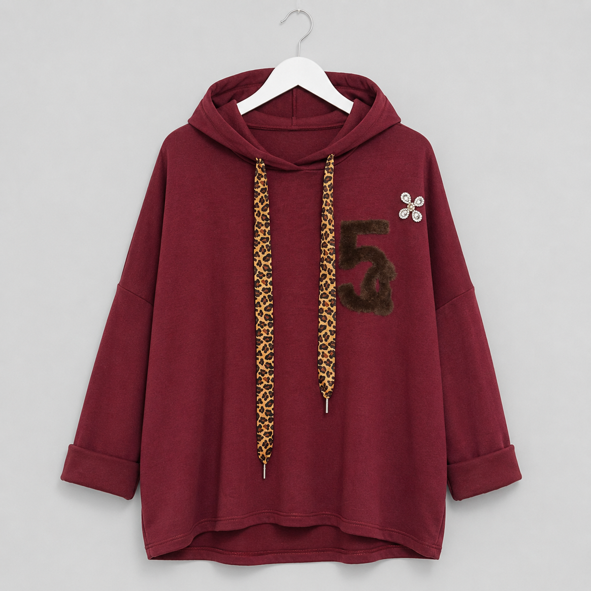 Hoodie mit Leo-Details Gr. 40-46 Bordeaux