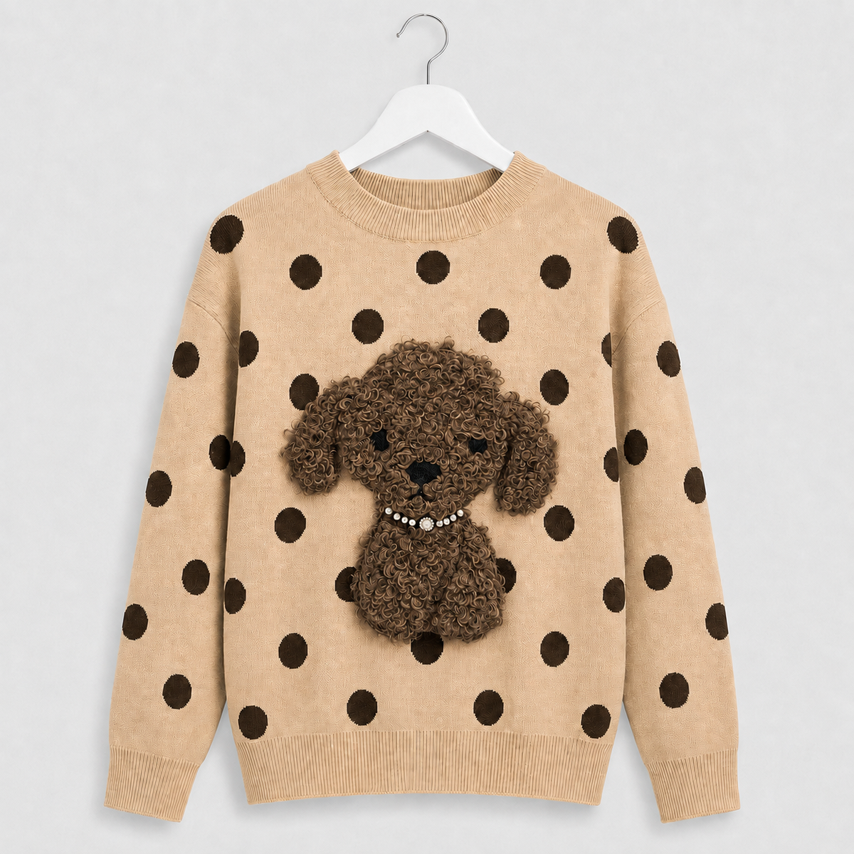 Pullover mit 3D-Applikation und Perlendetails-Beige-Gr. 38-42