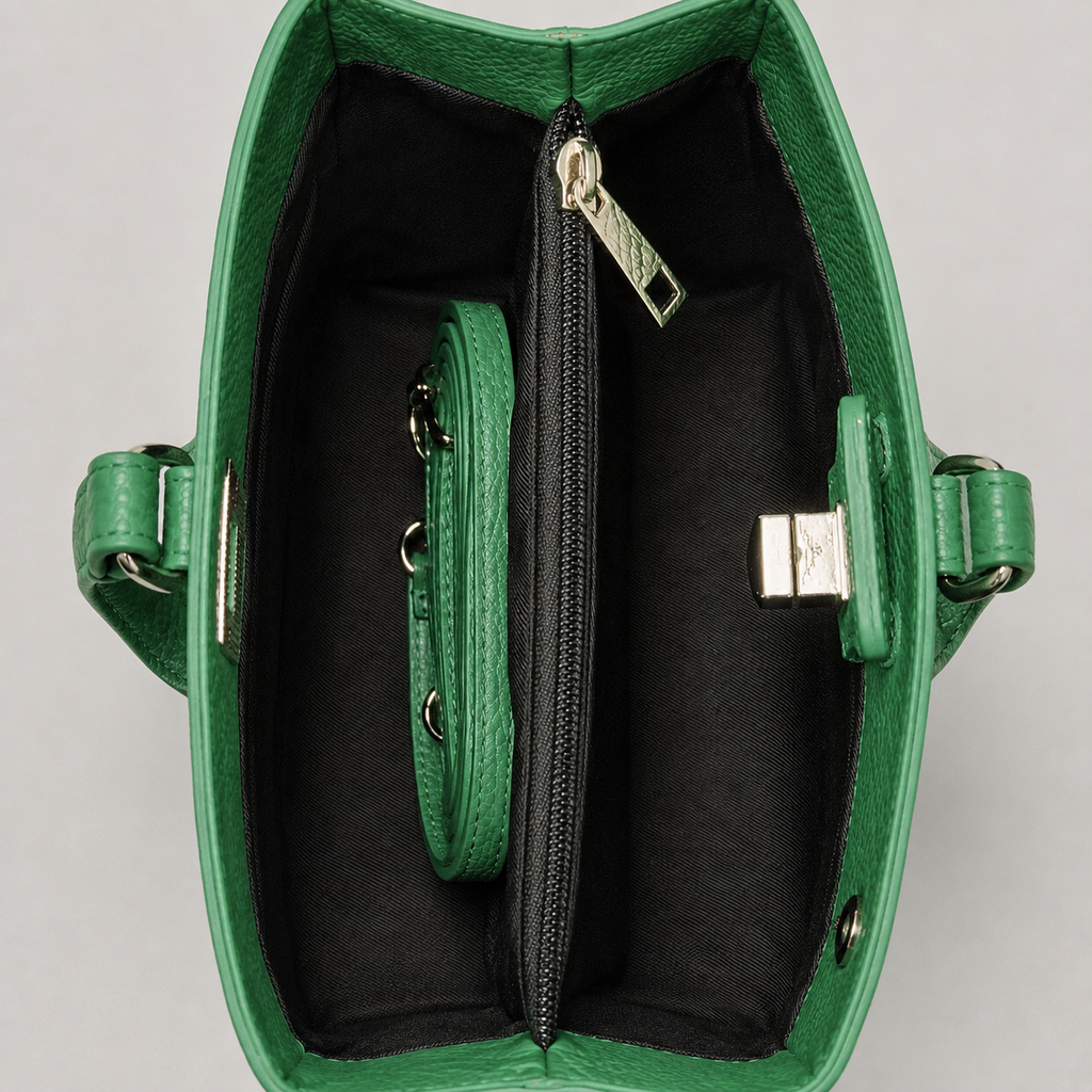 Italienische Echtleder-Handtasche in Grün - zeitlos & elegant
