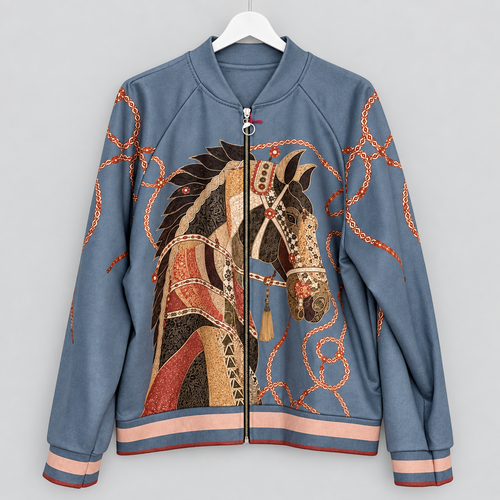 Blousonjacke mit kunstvollem Pferdemotiv | Gr. 40-44