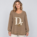 Oversize-Shirt mit Netzstruktur und Glitzer-Applikation | Gr. 40–44 | Schwarz und Taupe