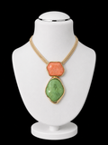 AKA Pink Green Dimensional Lederhalskette | Pink - Green / Plating: Gold