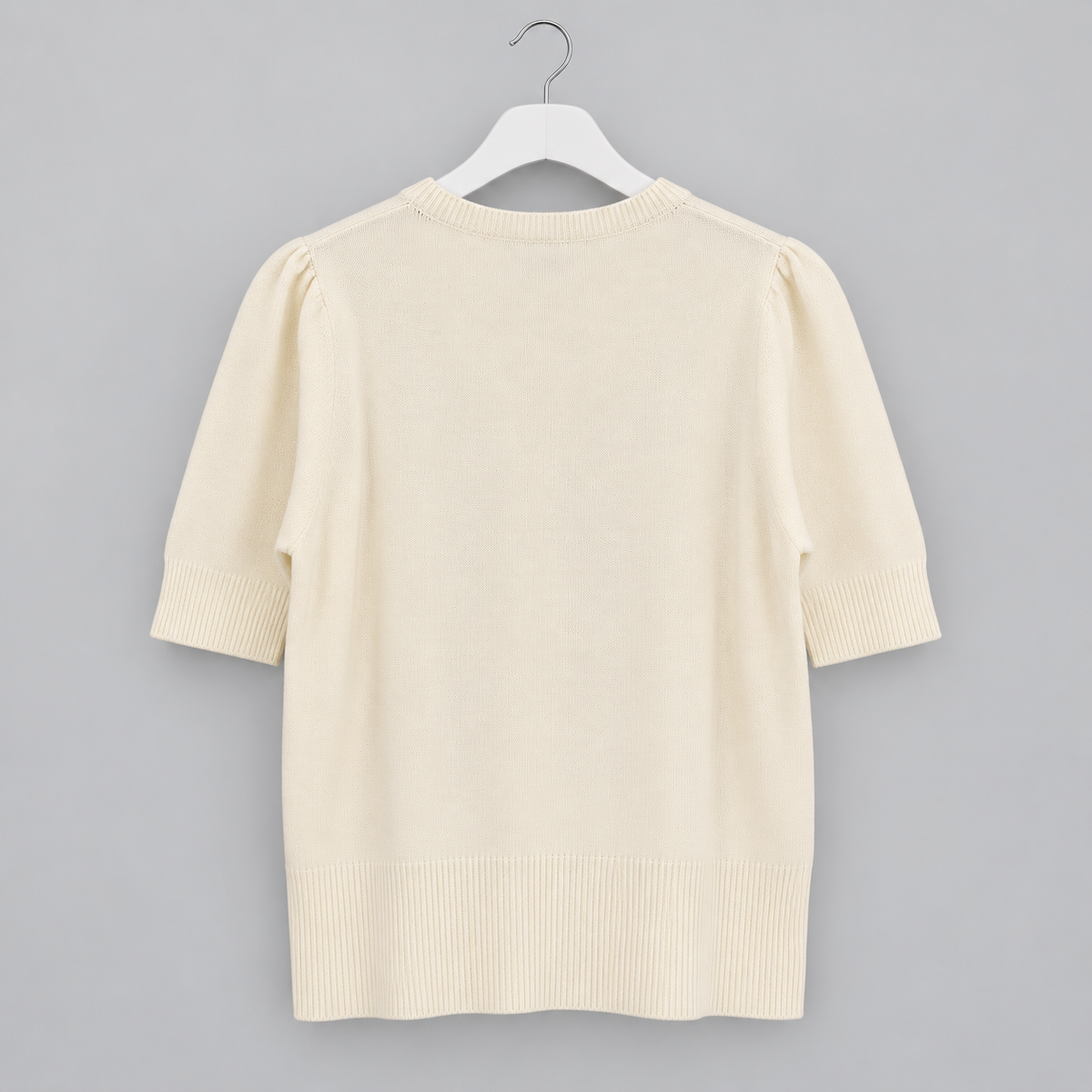 Kurzer Feinstrickpullover mit femininen Puffärmeln in Creme und Beige | Gr. 36-40