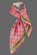 Gepunktetes seidiges quadratisches Halstuch | Rosa-Grün. | 90x90 cm