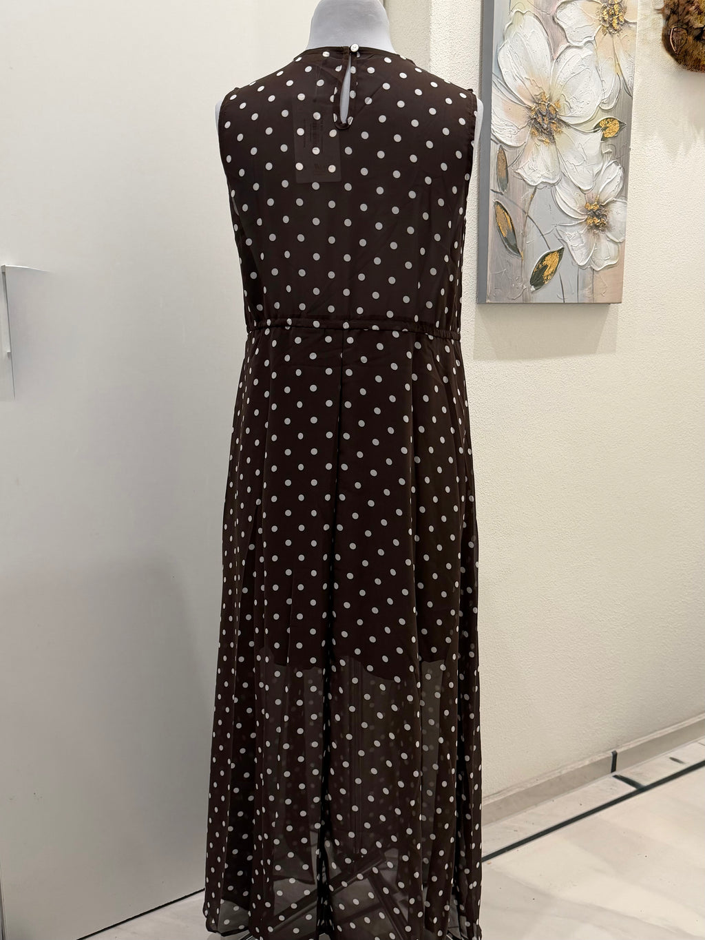 Maxikleid mit Polka Dons in Braun | Gr. S/M