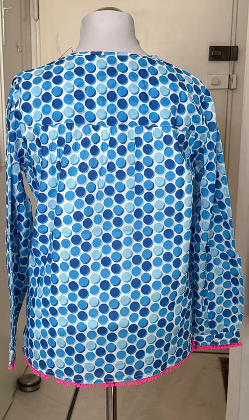 Bluse/Tunika hellblau gemustert, Gr. M, 100 % Baumwolle