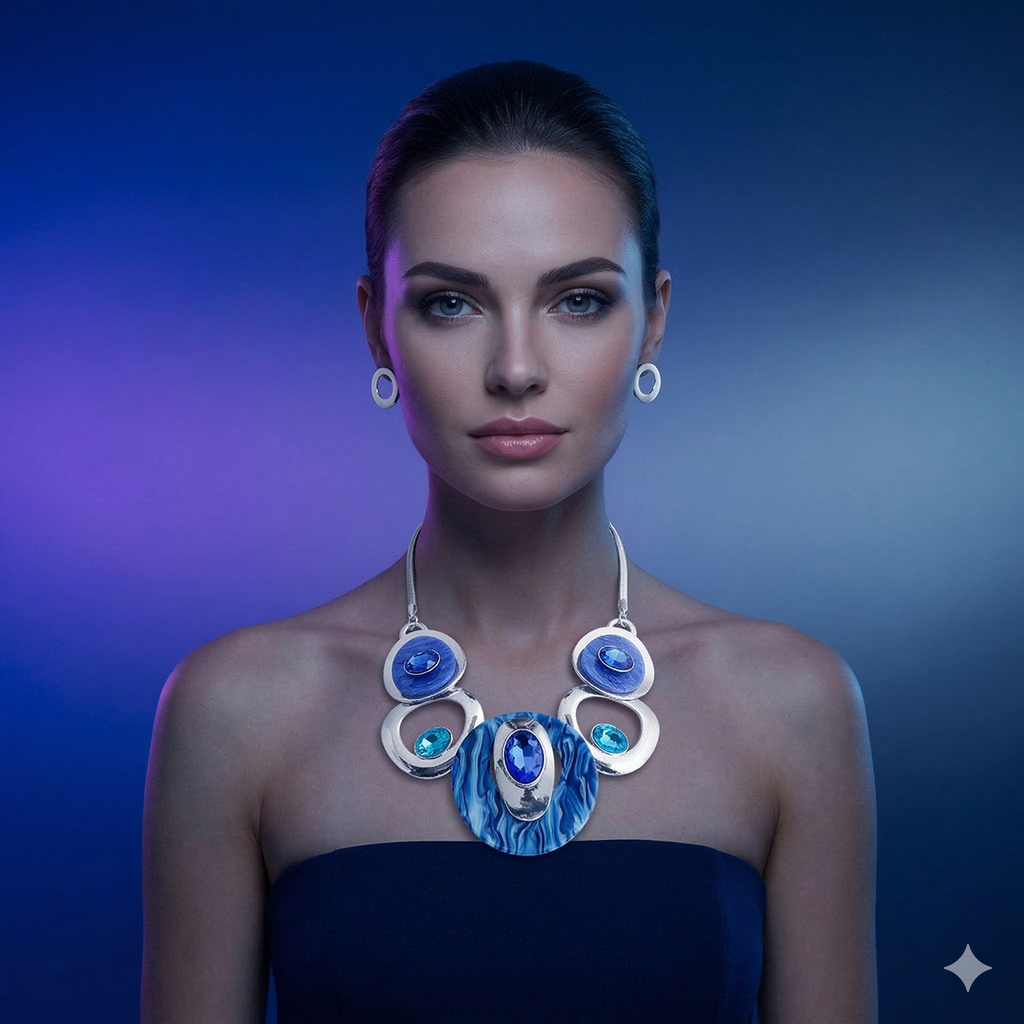 Blauer Wirbel | kreisförmiges Set in  Blau | Plattierung: Rhodium | Größe:45,72 cm