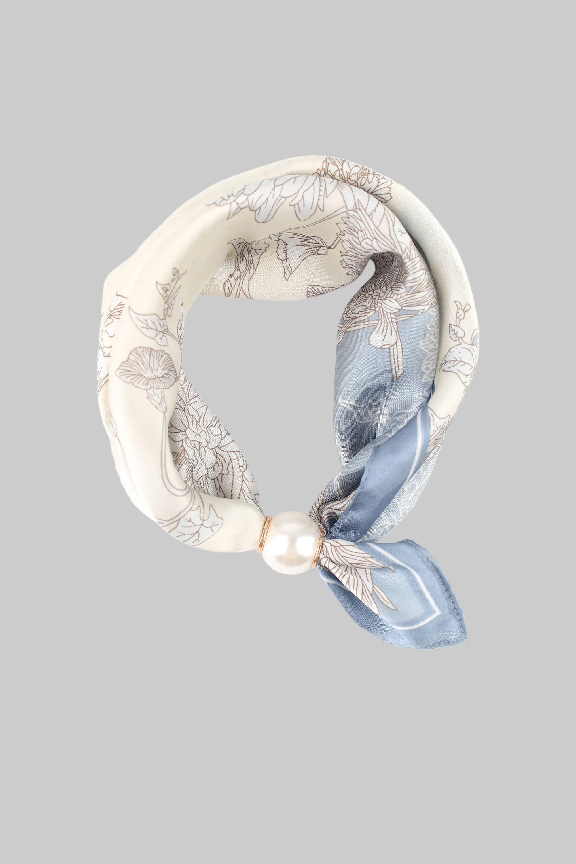 Florales Halstuch |  Magnetverschluß  mit dekorativer Perle. |.   Blau