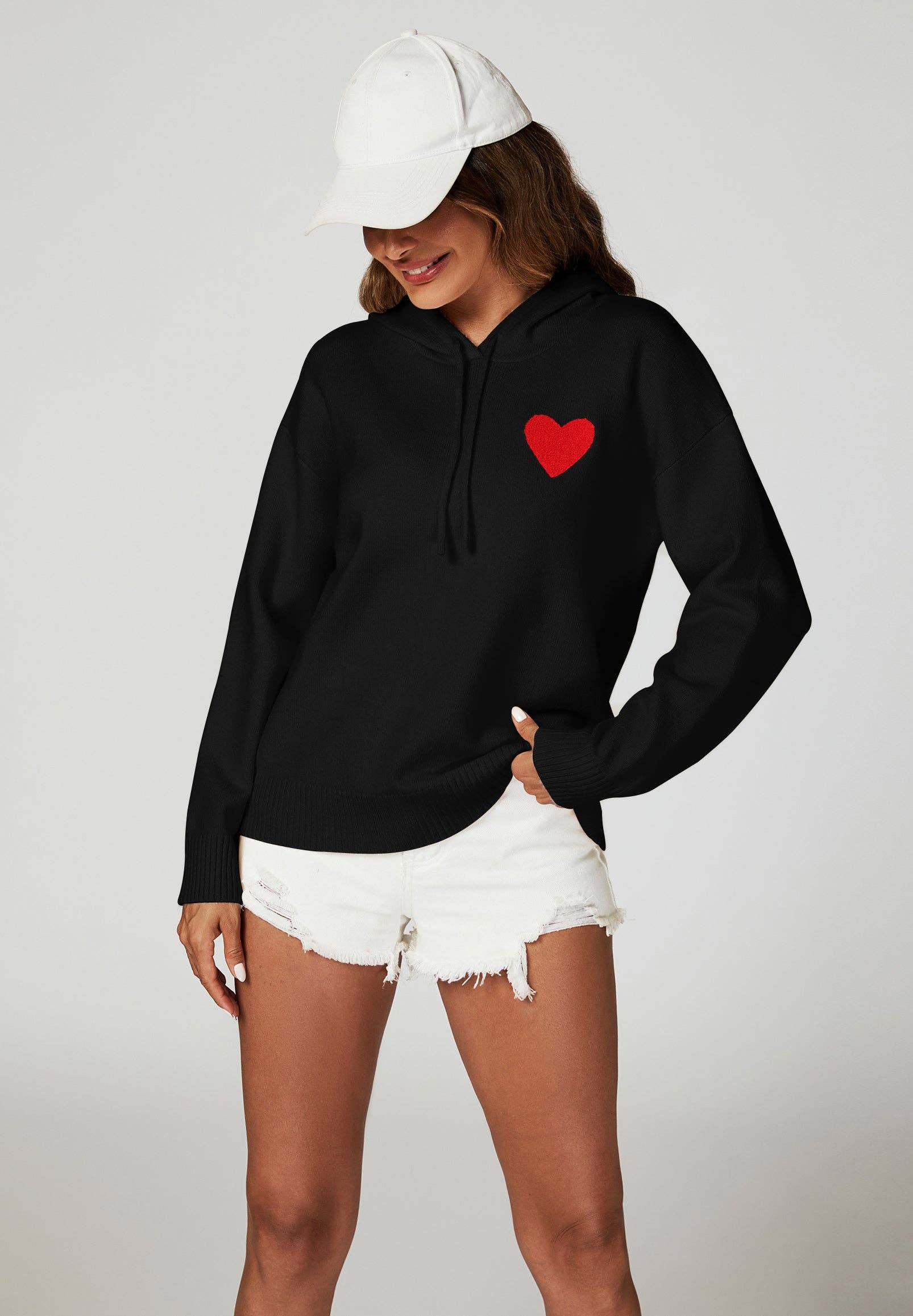 Herzstickerei Strickkapuzenpullover Gr. 42 - 44