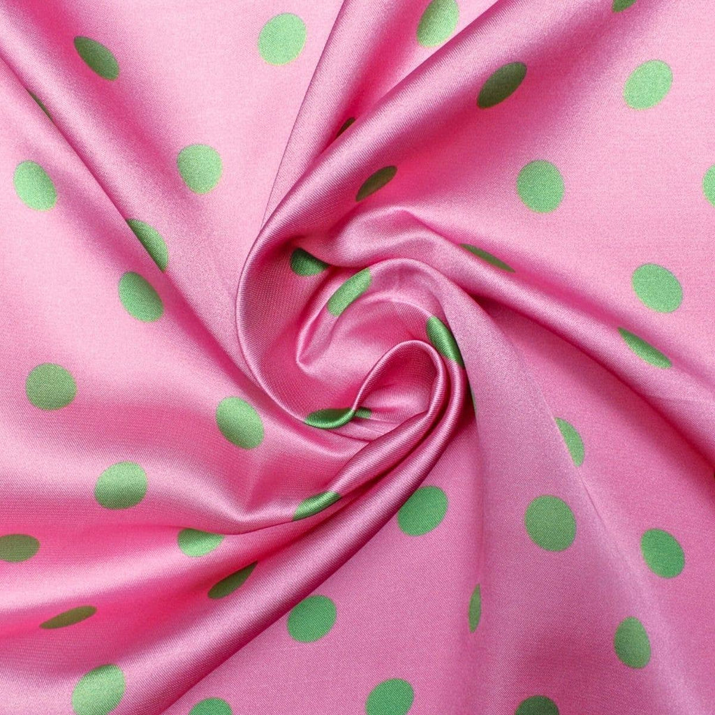 Gepunktetes seidiges quadratisches Halstuch | Rosa-Grün. | 90x90 cm