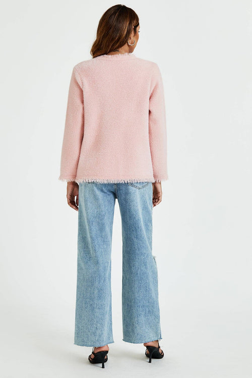 Bouclé-Jacke mit Fransen aus Baumwollmischung in Pink Gr. L